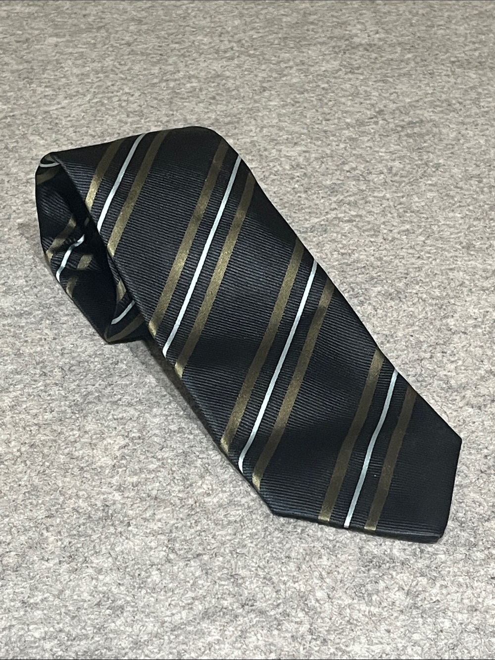 Ermenegildo Zegna Black Tie with Olive and Light Gray Stripes